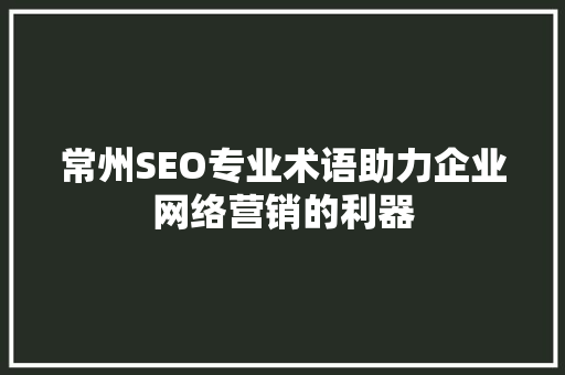 常州SEO专业术语助力企业网络营销的利器