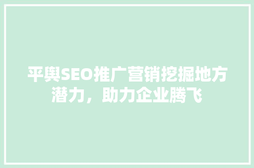 平舆SEO推广营销挖掘地方潜力，助力企业腾飞