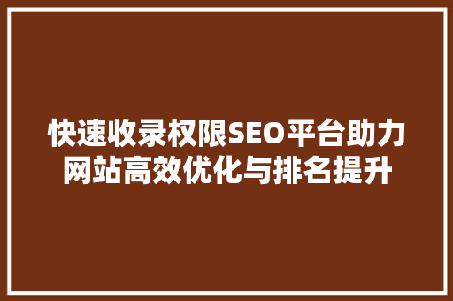 快速收录权限SEO平台助力网站高效优化与排名提升