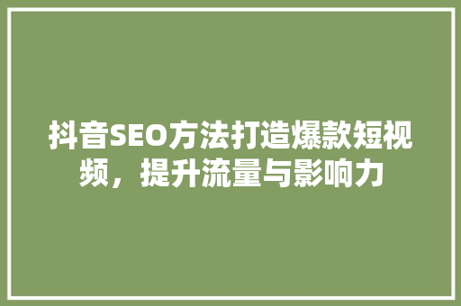 抖音SEO方法打造爆款短视频，提升流量与影响力