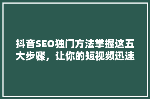 抖音SEO独门方法掌握这五大步骤，让你的短视频迅速走红