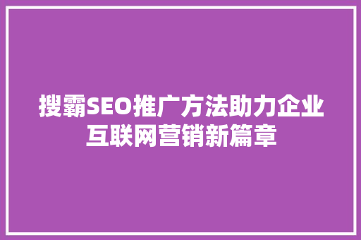 搜霸SEO推广方法助力企业互联网营销新篇章
