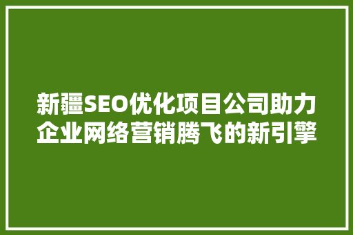 新疆SEO优化项目公司助力企业网络营销腾飞的新引擎