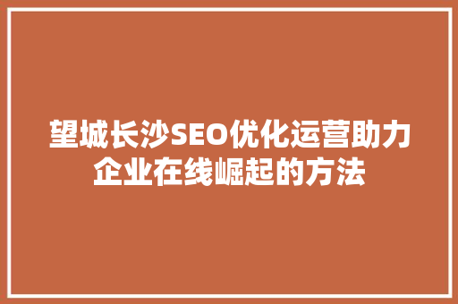 望城长沙SEO优化运营助力企业在线崛起的方法