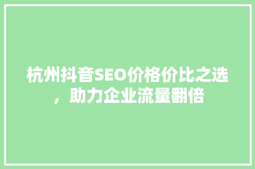 杭州抖音SEO价格价比之选，助力企业流量翻倍