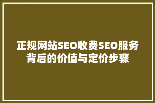 正规网站SEO收费SEO服务背后的价值与定价步骤