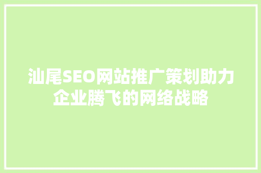 汕尾SEO网站推广策划助力企业腾飞的网络战略