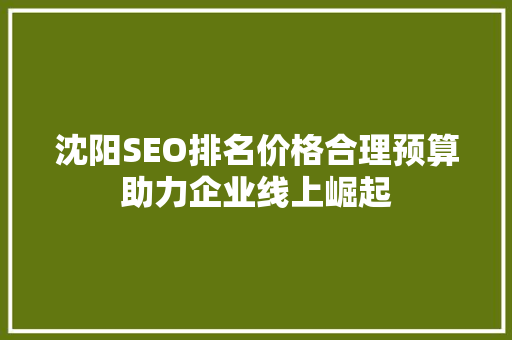 沈阳SEO排名价格合理预算助力企业线上崛起