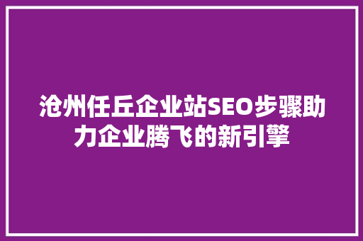 沧州任丘企业站SEO步骤助力企业腾飞的新引擎