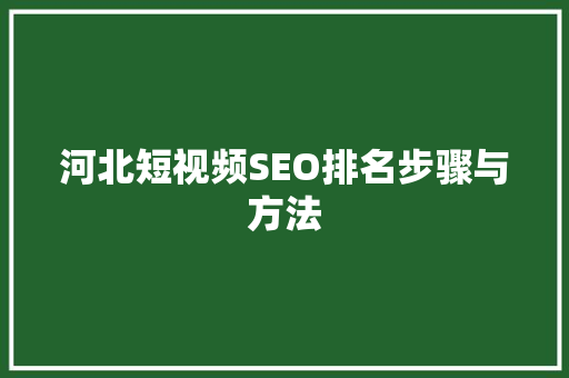 河北短视频SEO排名步骤与方法