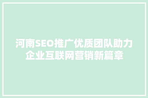 河南SEO推广优质团队助力企业互联网营销新篇章