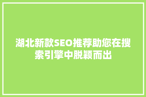 湖北新款SEO推荐助您在搜索引擎中脱颖而出