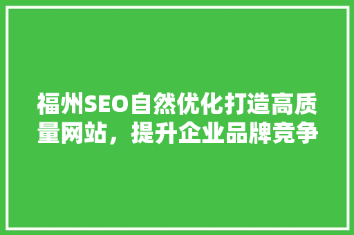 福州SEO自然优化打造高质量网站，提升企业品牌竞争力