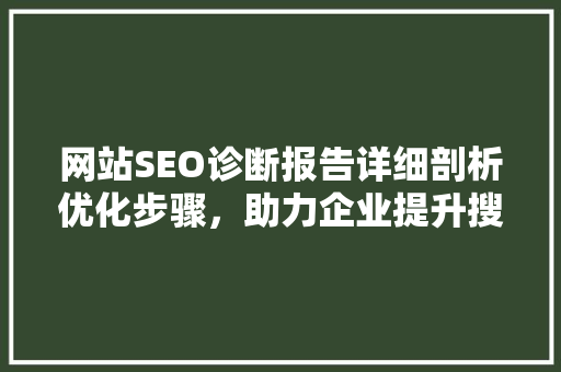 网站SEO诊断报告详细剖析优化步骤，助力企业提升搜索引擎排名