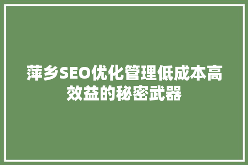 萍乡SEO优化管理低成本高效益的秘密武器