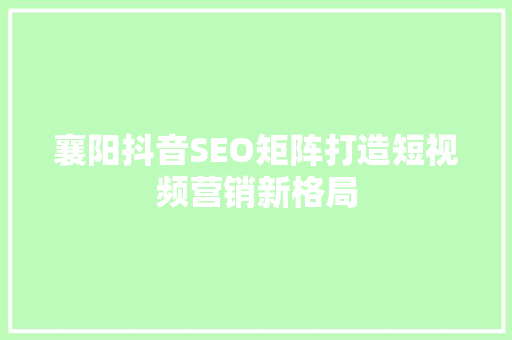 襄阳抖音SEO矩阵打造短视频营销新格局