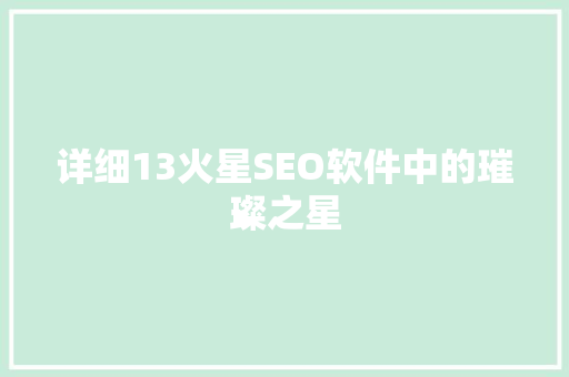 详细13火星SEO软件中的璀璨之星