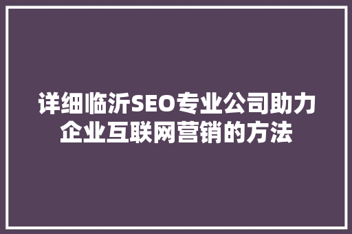 详细临沂SEO专业公司助力企业互联网营销的方法