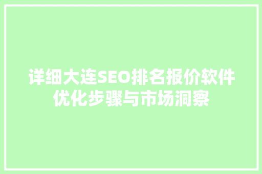 详细大连SEO排名报价软件优化步骤与市场洞察