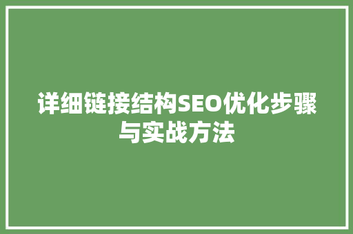 详细链接结构SEO优化步骤与实战方法