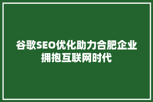 谷歌SEO优化助力合肥企业拥抱互联网时代