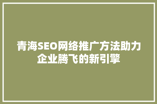 青海SEO网络推广方法助力企业腾飞的新引擎