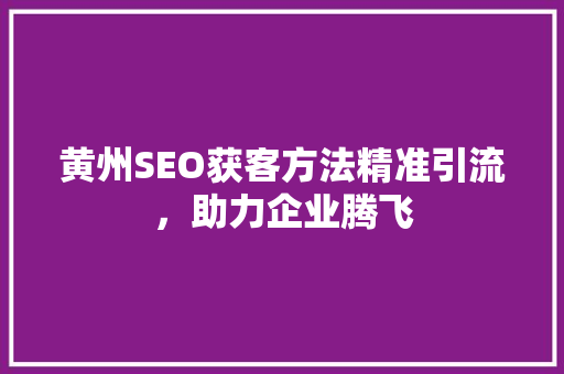 黄州SEO获客方法精准引流，助力企业腾飞