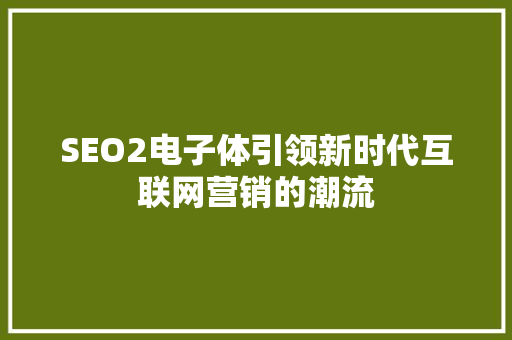 SEO2电子体引领新时代互联网营销的潮流