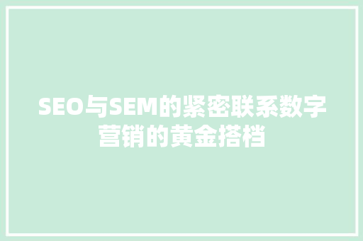 SEO与SEM的紧密联系数字营销的黄金搭档