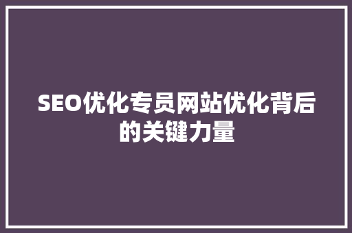 SEO优化专员网站优化背后的关键力量
