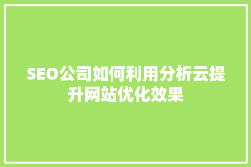 SEO公司如何利用分析云提升网站优化效果