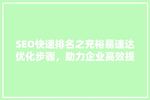 SEO快速排名之充裕易速达优化步骤，助力企业高效提升网站流量