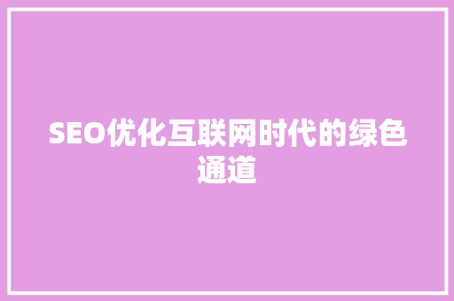 SEO优化互联网时代的绿色通道