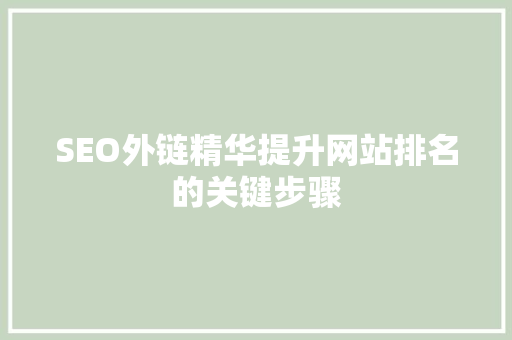 SEO外链精华提升网站排名的关键步骤
