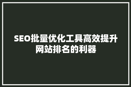 SEO批量优化工具高效提升网站排名的利器