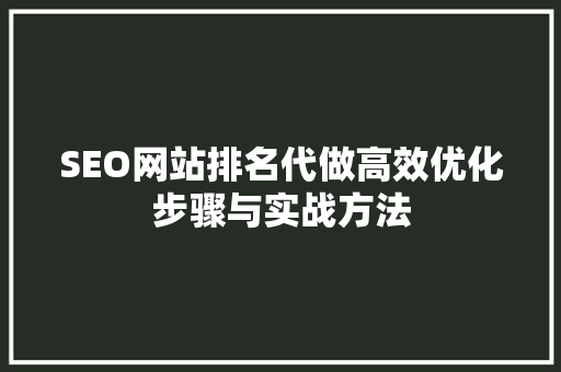 SEO网站排名代做高效优化步骤与实战方法