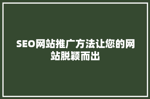 SEO网站推广方法让您的网站脱颖而出