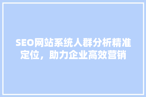 SEO网站系统人群分析精准定位，助力企业高效营销