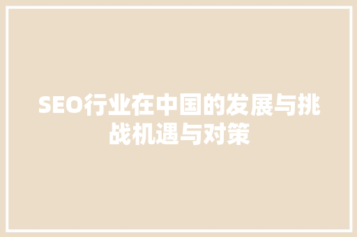 SEO行业在中国的发展与挑战机遇与对策  第1张