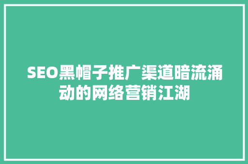 SEO黑帽子推广渠道暗流涌动的网络营销江湖