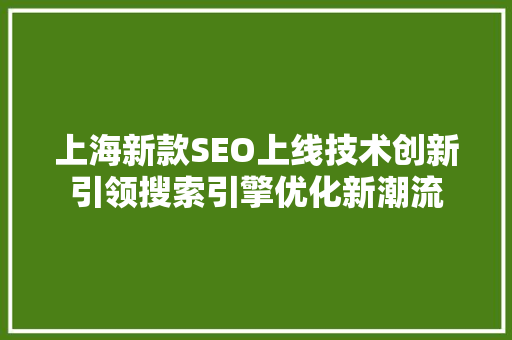 上海新款SEO上线技术创新引领搜索引擎优化新潮流