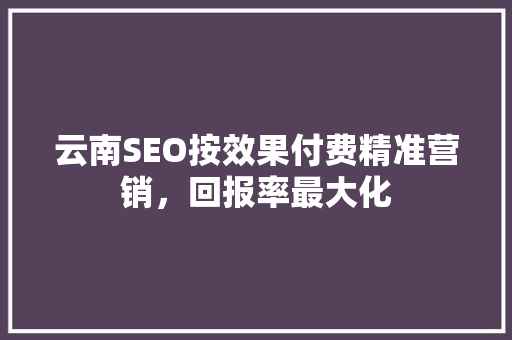 云南SEO按效果付费精准营销，回报率最大化