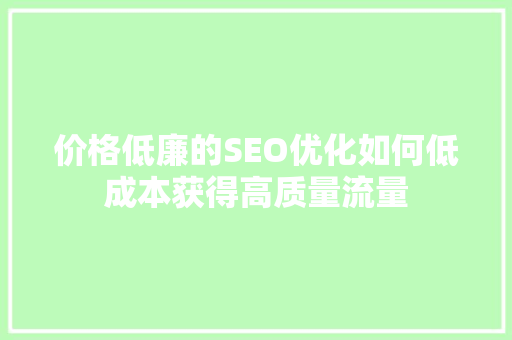价格低廉的SEO优化如何低成本获得高质量流量