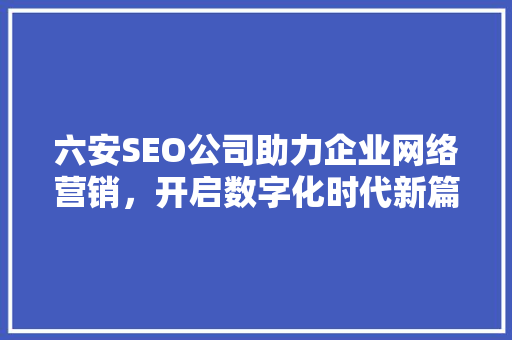 六安SEO公司助力企业网络营销，开启数字化时代新篇章