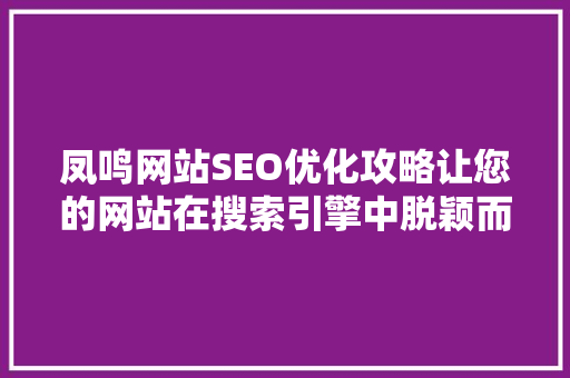 凤鸣网站SEO优化攻略让您的网站在搜索引擎中脱颖而出