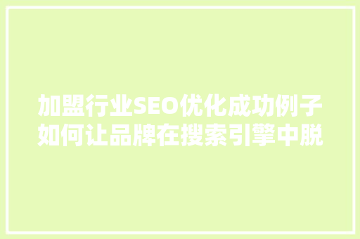 加盟行业SEO优化成功例子如何让品牌在搜索引擎中脱颖而出