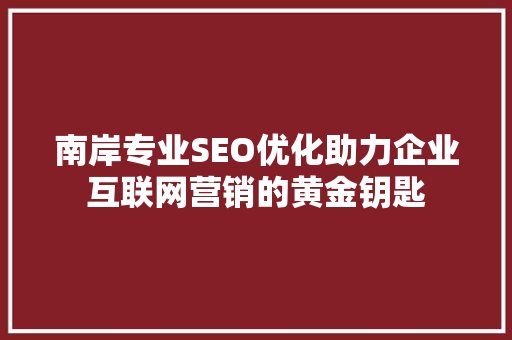 南岸专业SEO优化助力企业互联网营销的黄金钥匙