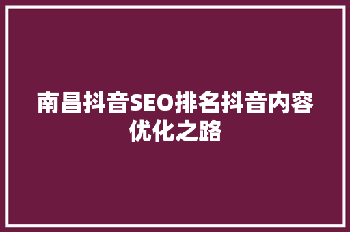 南昌抖音SEO排名抖音内容优化之路