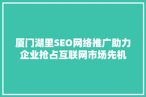厦门湖里SEO网络推广助力企业抢占互联网市场先机