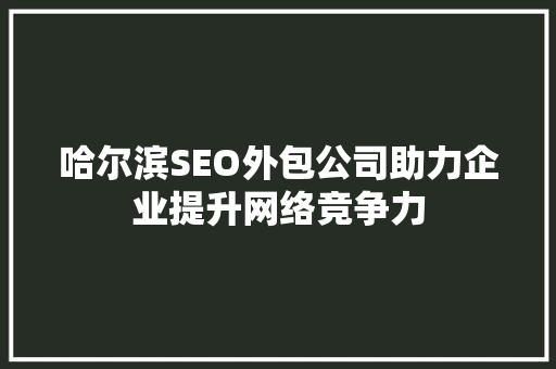 哈尔滨SEO外包公司助力企业提升网络竞争力